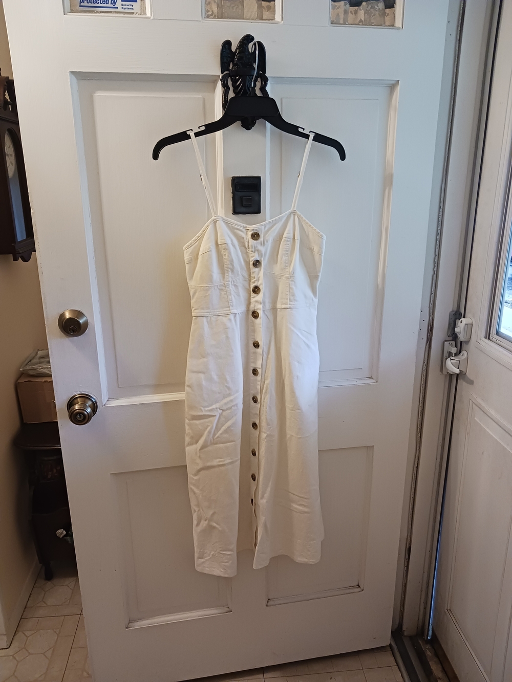 Universal Thread White Button-Front Midi Dress with Spaghetti Straps Denim Type